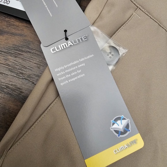Adidas Golf Pants Mens 40 Tall Ecru Khaki Climalite Wicking Stretch 3 Stripe NEW - Picture 8 of 12